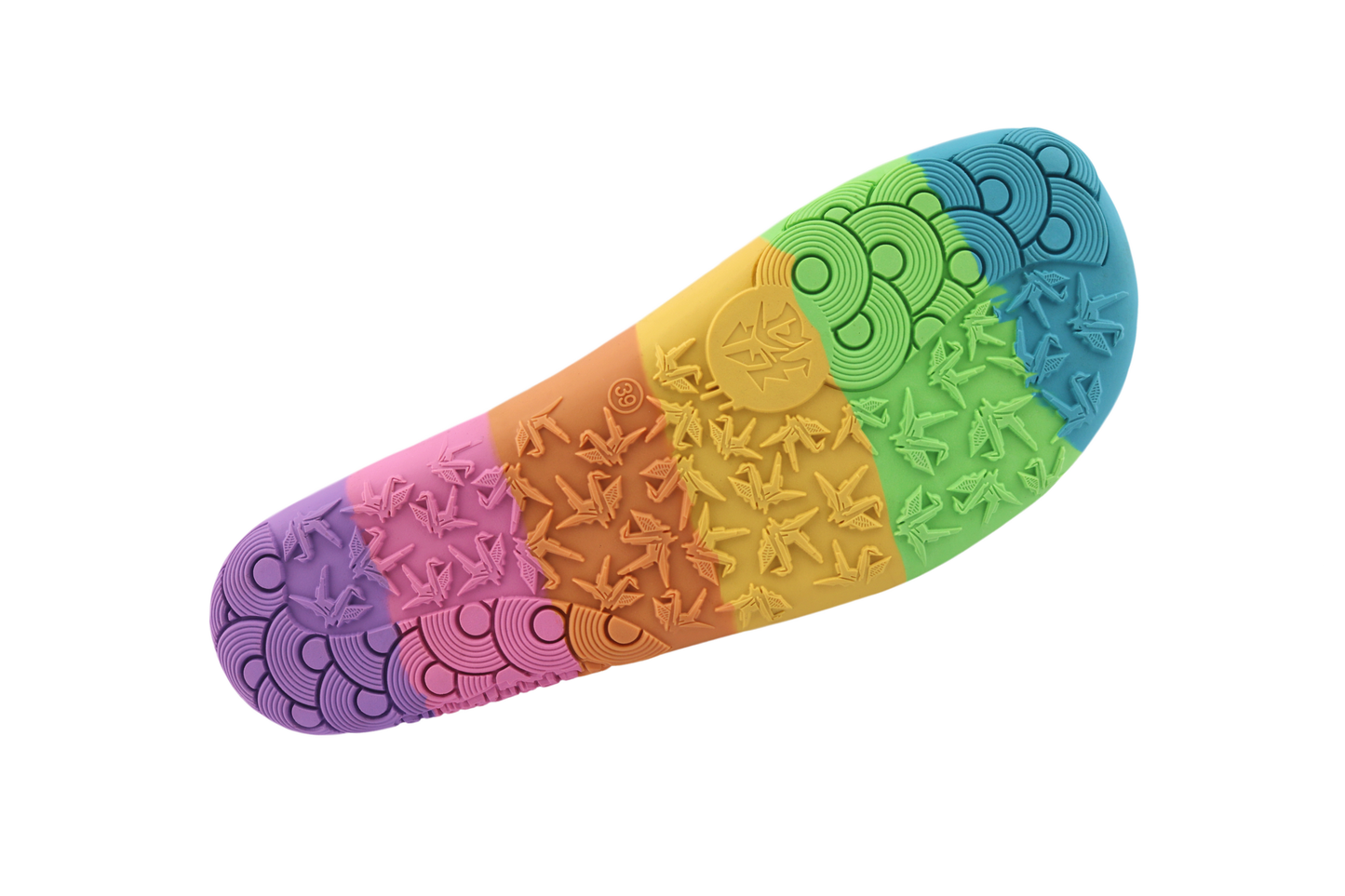 Rainbow PaperKrane barefoot shoe sole floating on a white background