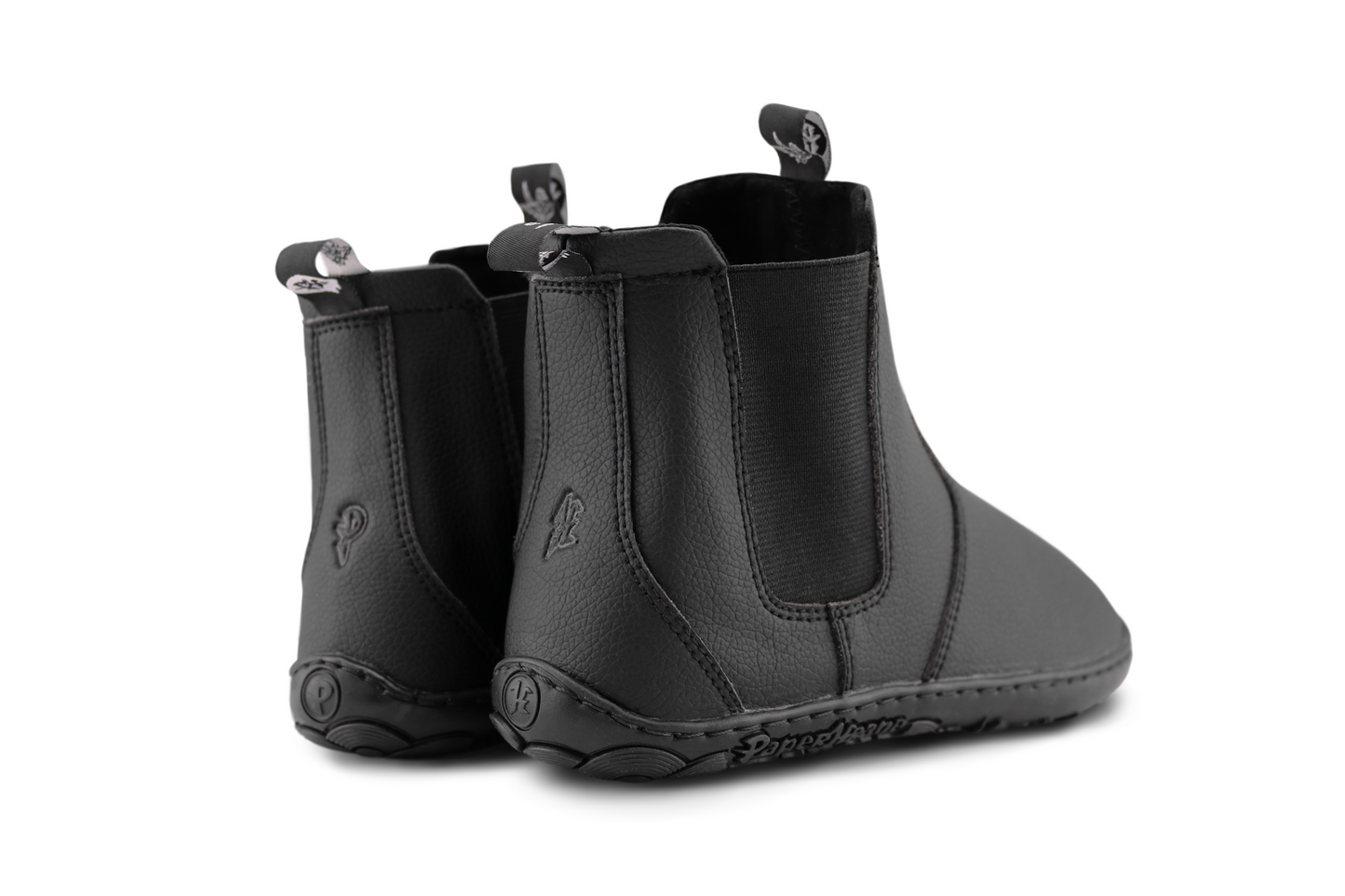 BACK VIEW OF SLICK BOOT, BLACK VEGAN BAREFOOT CHELSEA BOOT