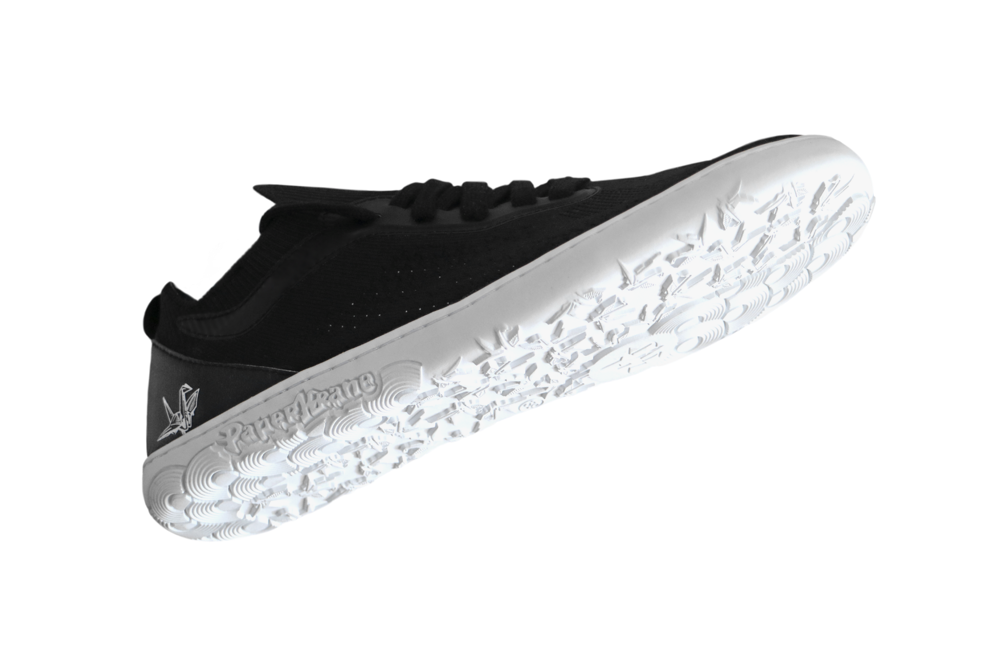 Black PaperKrane AKTIVE sneaker with white sole on a white background