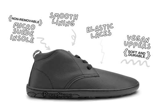 Black PaperKrane barefoot ankle boot with details on white background