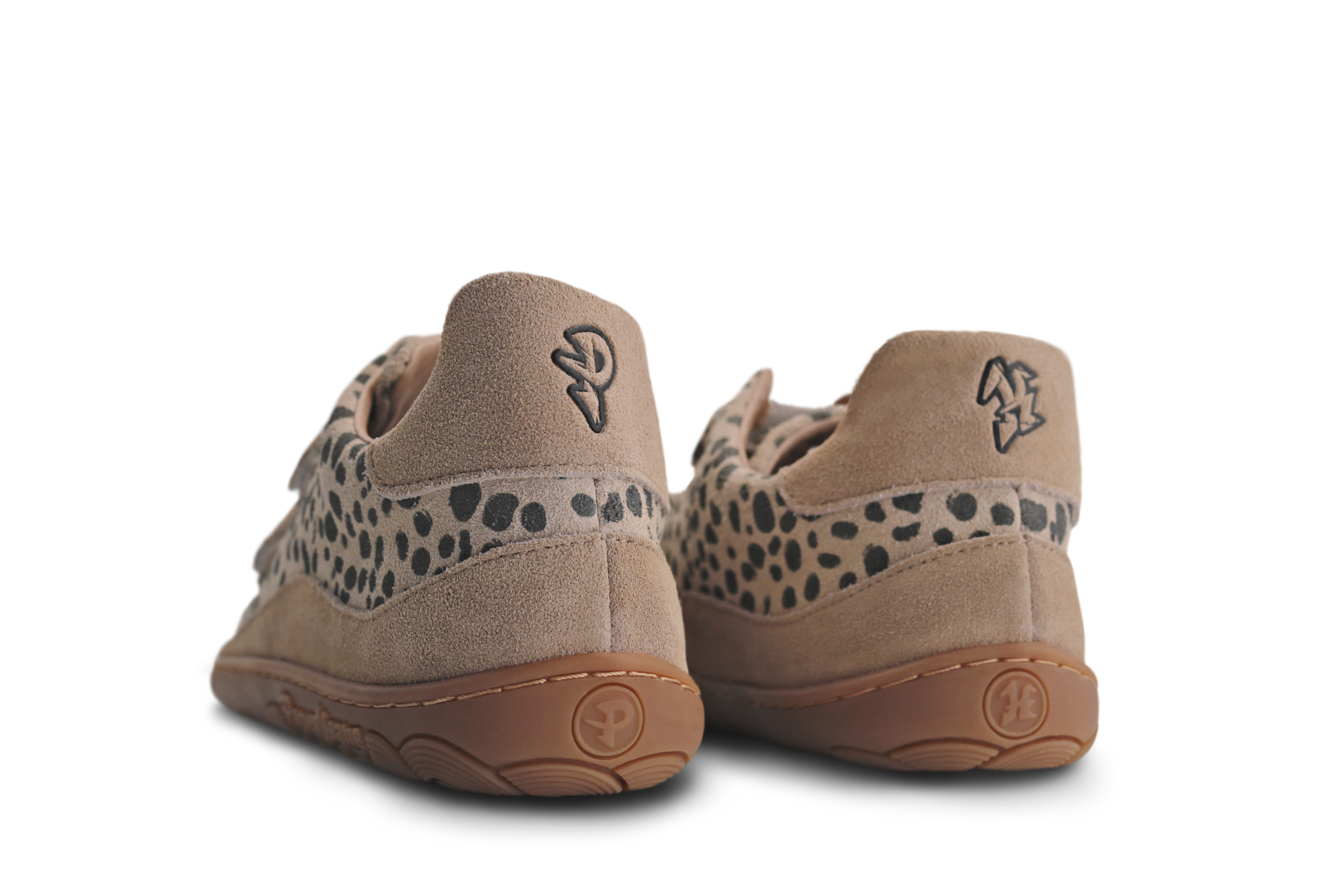 Adults cheetah print velcro sneakers from the back on a white background.
