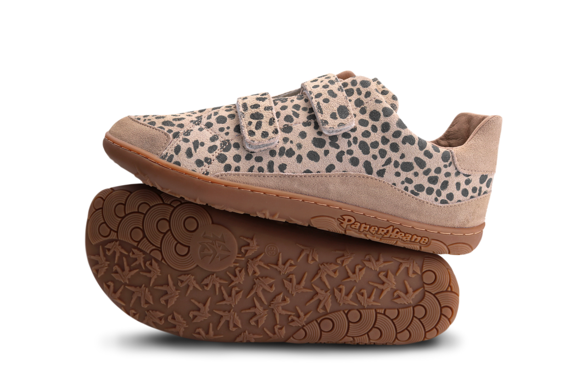 Adults foot-shaped cheetah print velcro sneakers on a white background.