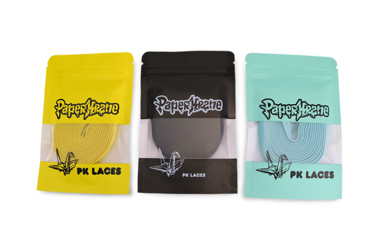 Three new colours of 8mm wide elastic laces. For PaperKrane shoes.