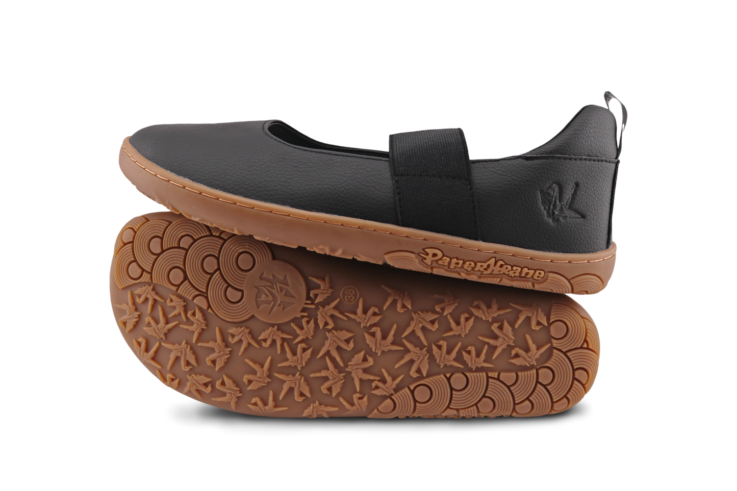 Side sole details of Black and Gum Licorice MJ from PaperKrane, on white background.