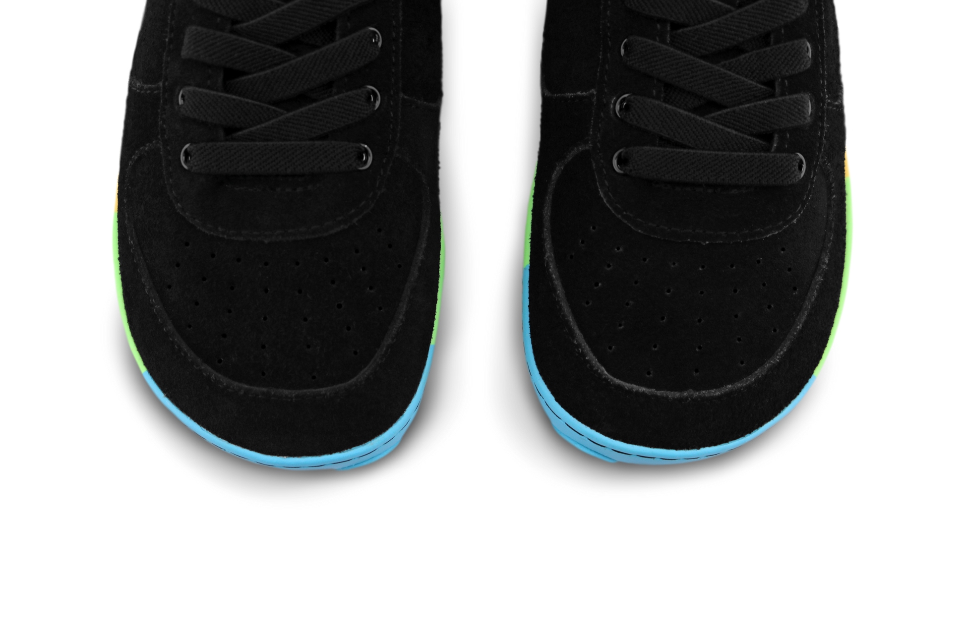 Black PaperKrane Low Sneaker from above with colourful sole on a white background