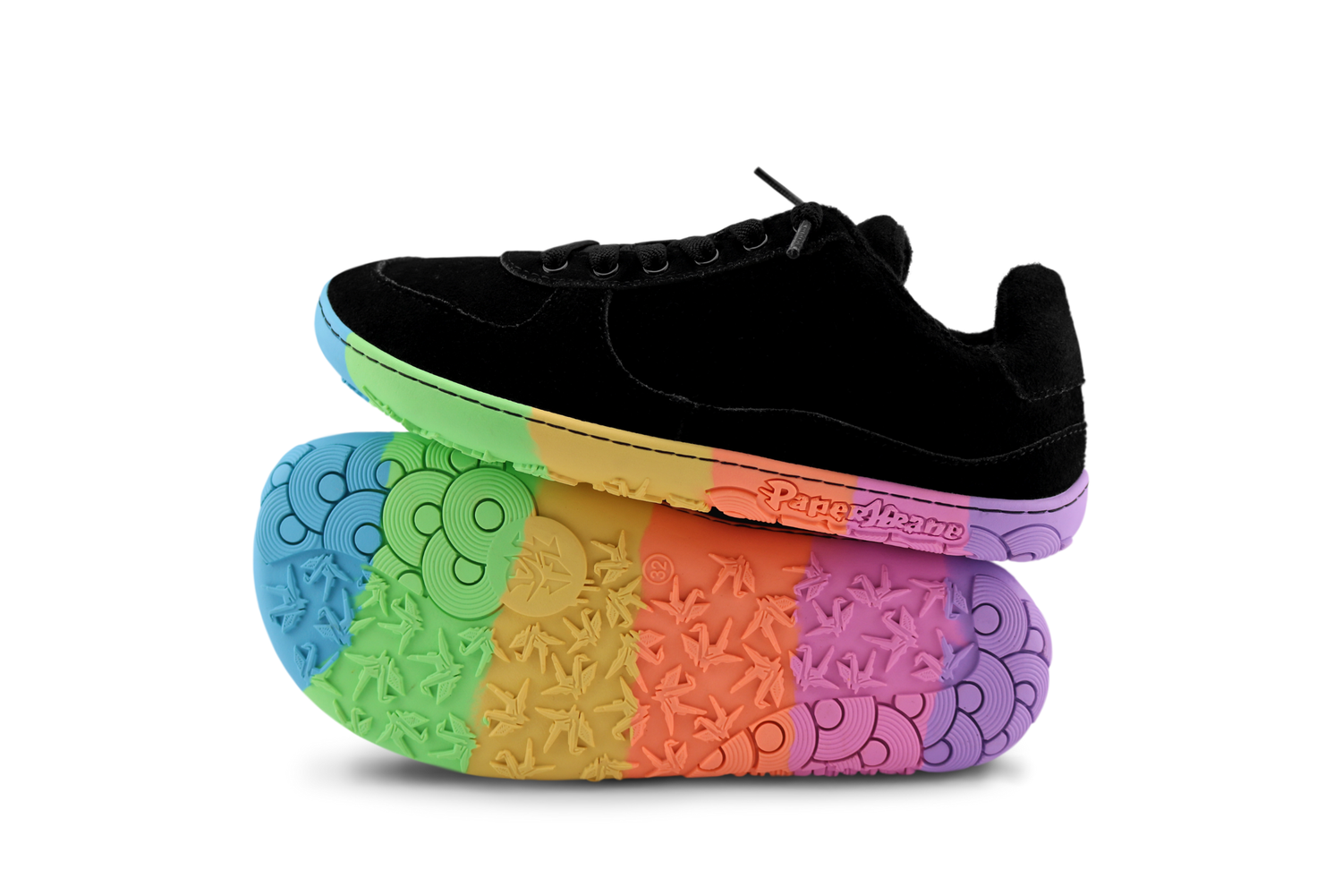 Black PaperKrane Low Sneaker with colourful sole on a white background