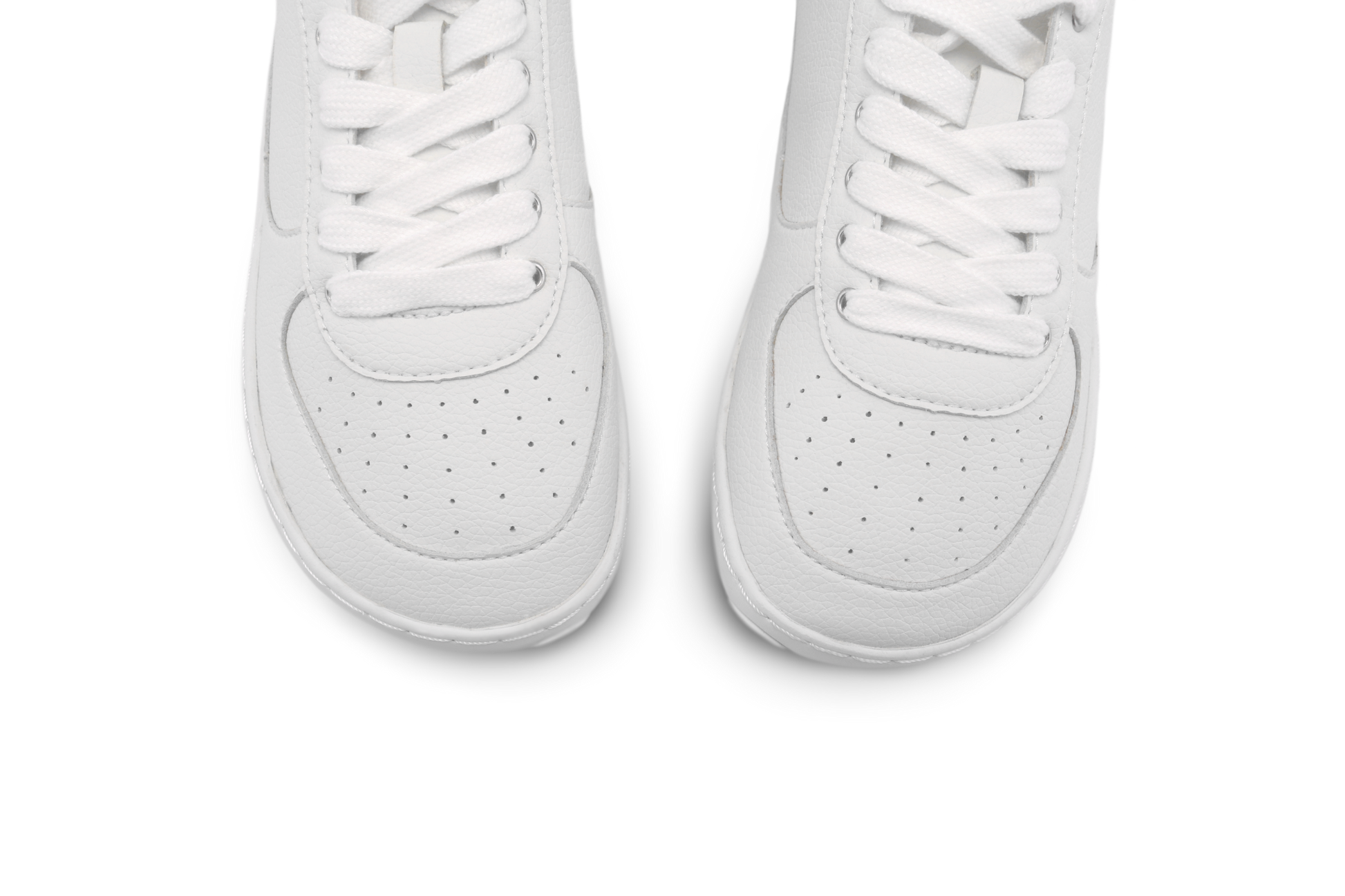 Pair of white barefoot sneakers on a white background