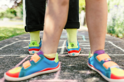 rear view of VEGGIE sneakers and velcro on adult and child